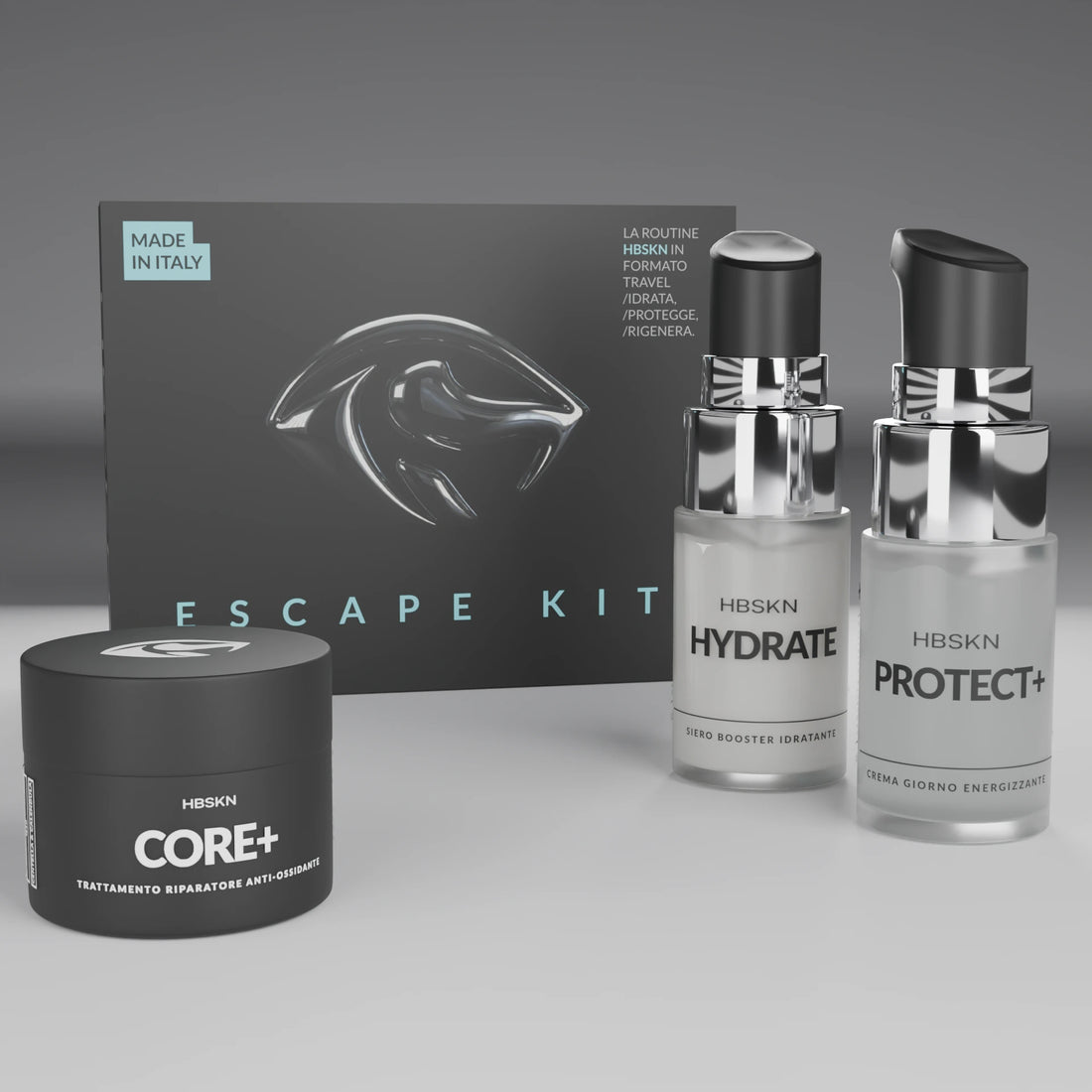 ESCAPE KIT HBSKN: scatola e mini HYDRATE, PROTECT+ e CORE+ in formato travel