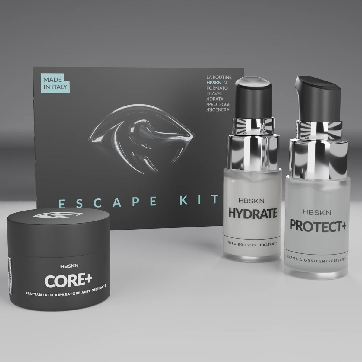 ESCAPE KIT HBSKN: scatola e mini HYDRATE, PROTECT+ e CORE+ in formato travel