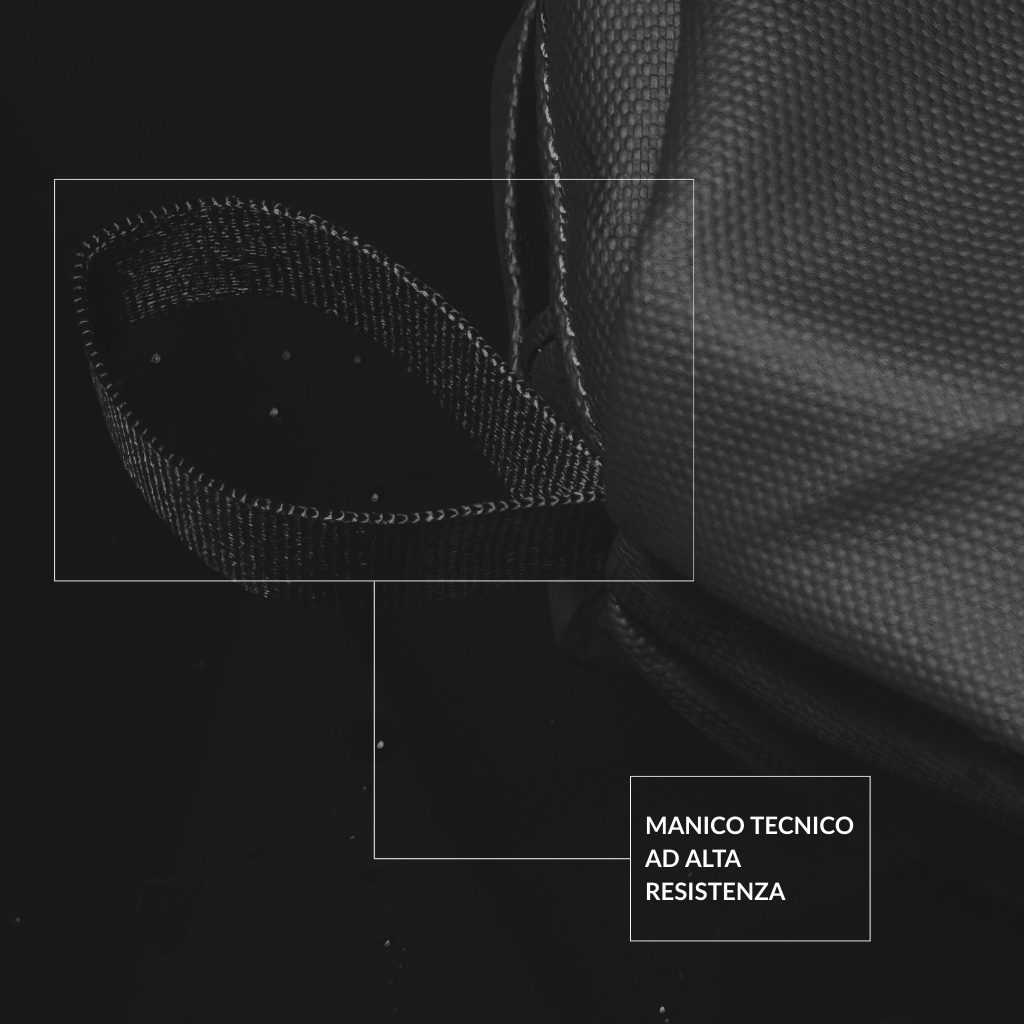 Dettaglio manico tecnico in tessuto tecnico nero ad alta resistenza Oxford Bag HBSKN