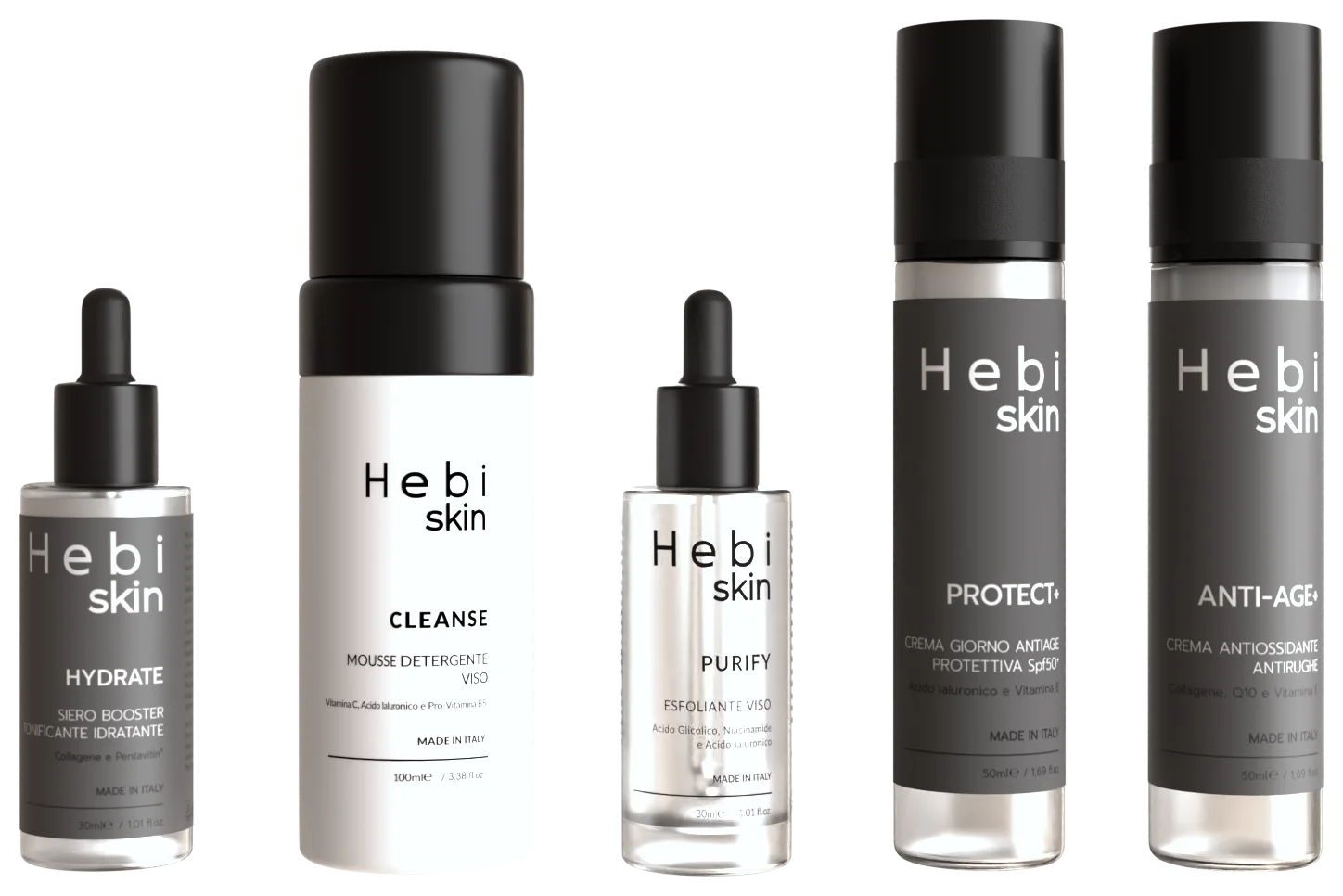 Routine Completa HBSKN: CLEANSE, HYDRATE, PROTECT+, ANTI-AGE+ e PURIFY in formato full size