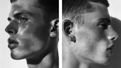 Uomo viso prima e dopo 60 giorni di utilizzo di PROTECT+ SPF 50+ di HBSKN - Hebi Skin contro le macchie viso uomo